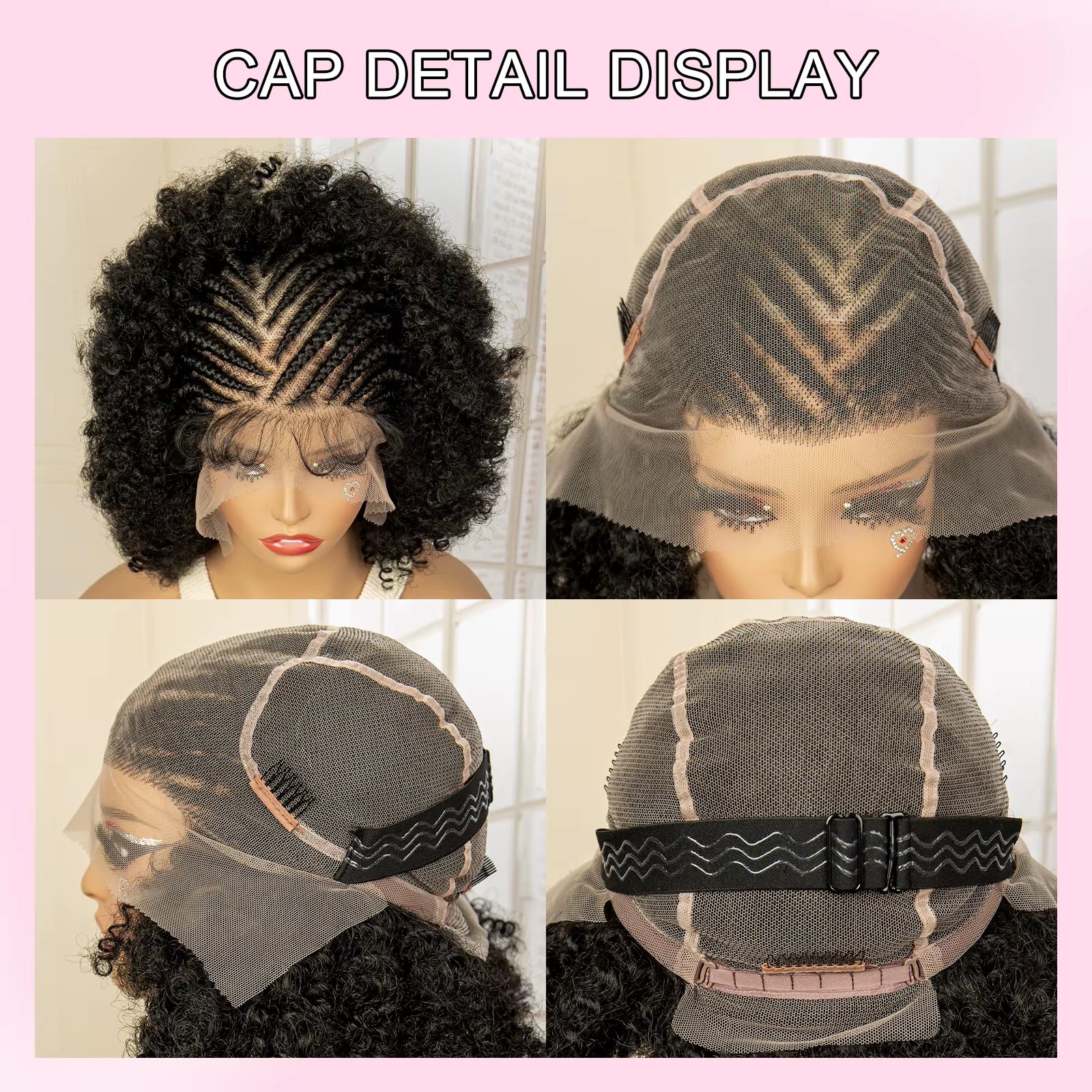 Full Lace Afro Braided Wig for Women African Wig Cornrow Braids Lace Wig with Baby Hair 8 Inch Short Kinky Curly Braid Wigs