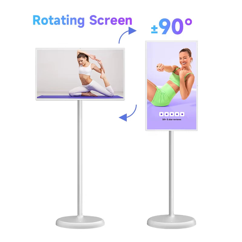 21.5 /23/27/32 Inch Portable TV on Wheels,6G +128G, 8-Core CPU Smart Touch Screen TV with Built-In 5MP Webcam and Battery(6-8H)