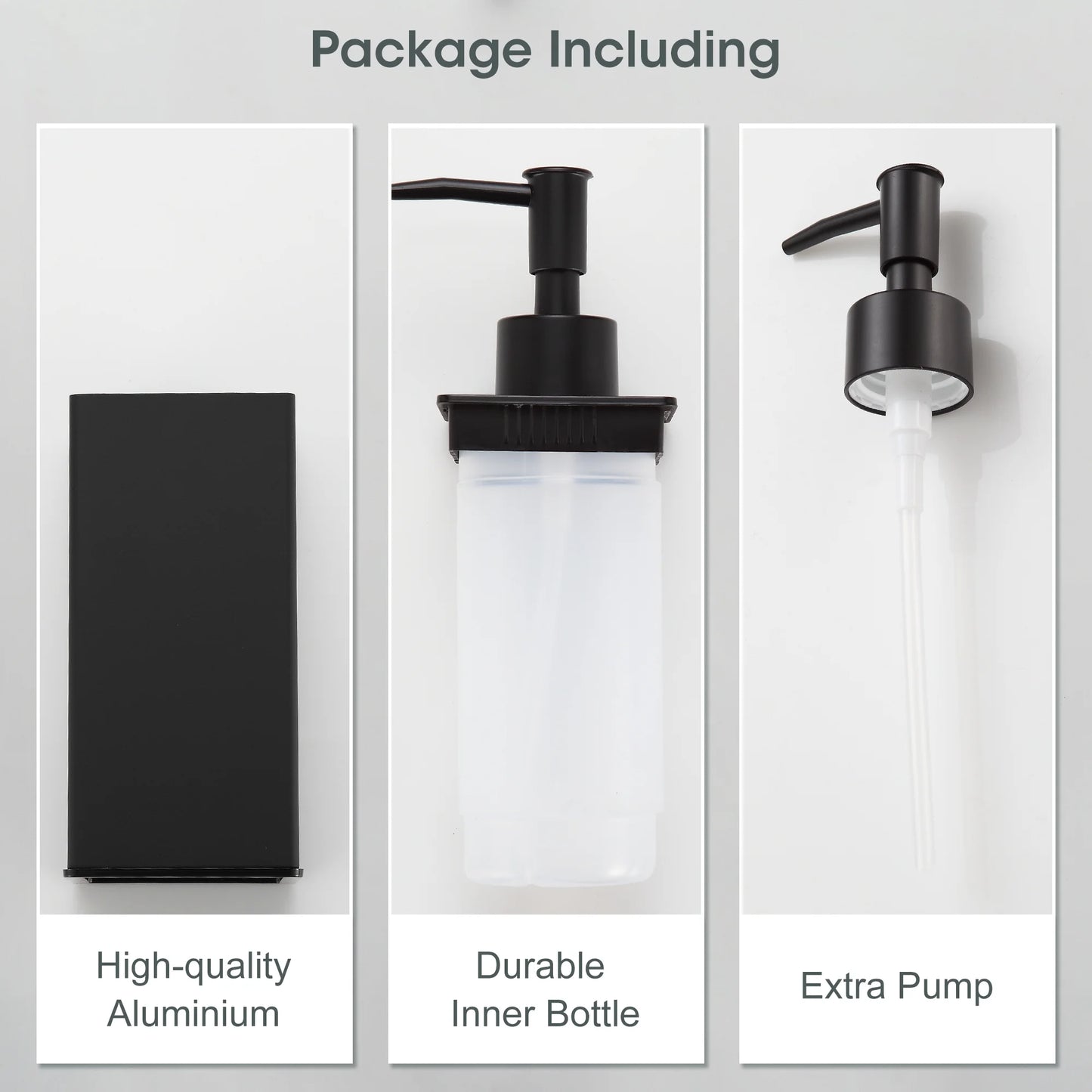 Soap Dispenser, Square Black Soap Dispenser, Premium Aluminium Rustproof Hand Soap Dispenser for Bathroom Kitchen Home Hotel 240 ML
