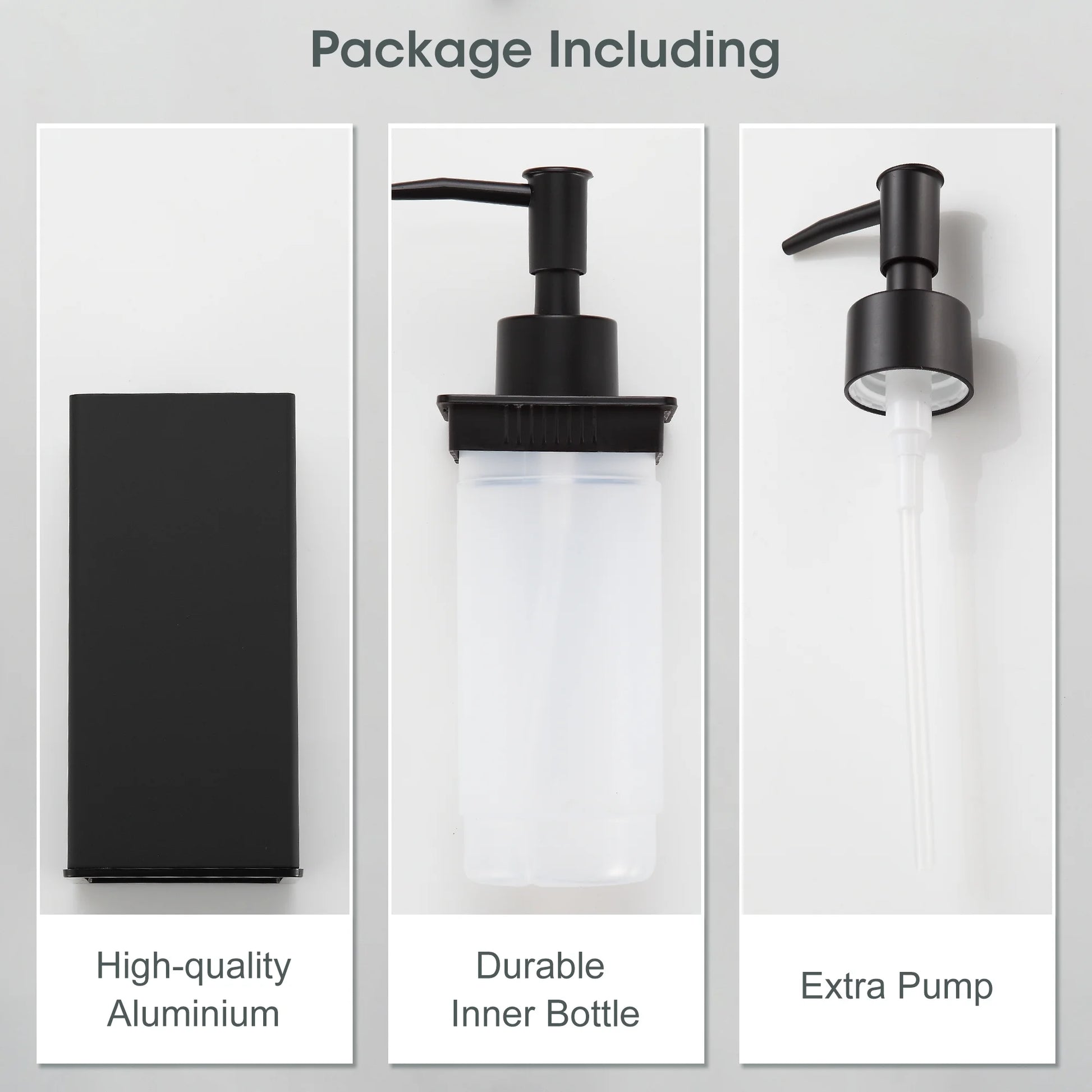 Soap Dispenser, Square Black Soap Dispenser, Premium Aluminium Rustproof Hand Soap Dispenser for Bathroom Kitchen Home Hotel 240 ML