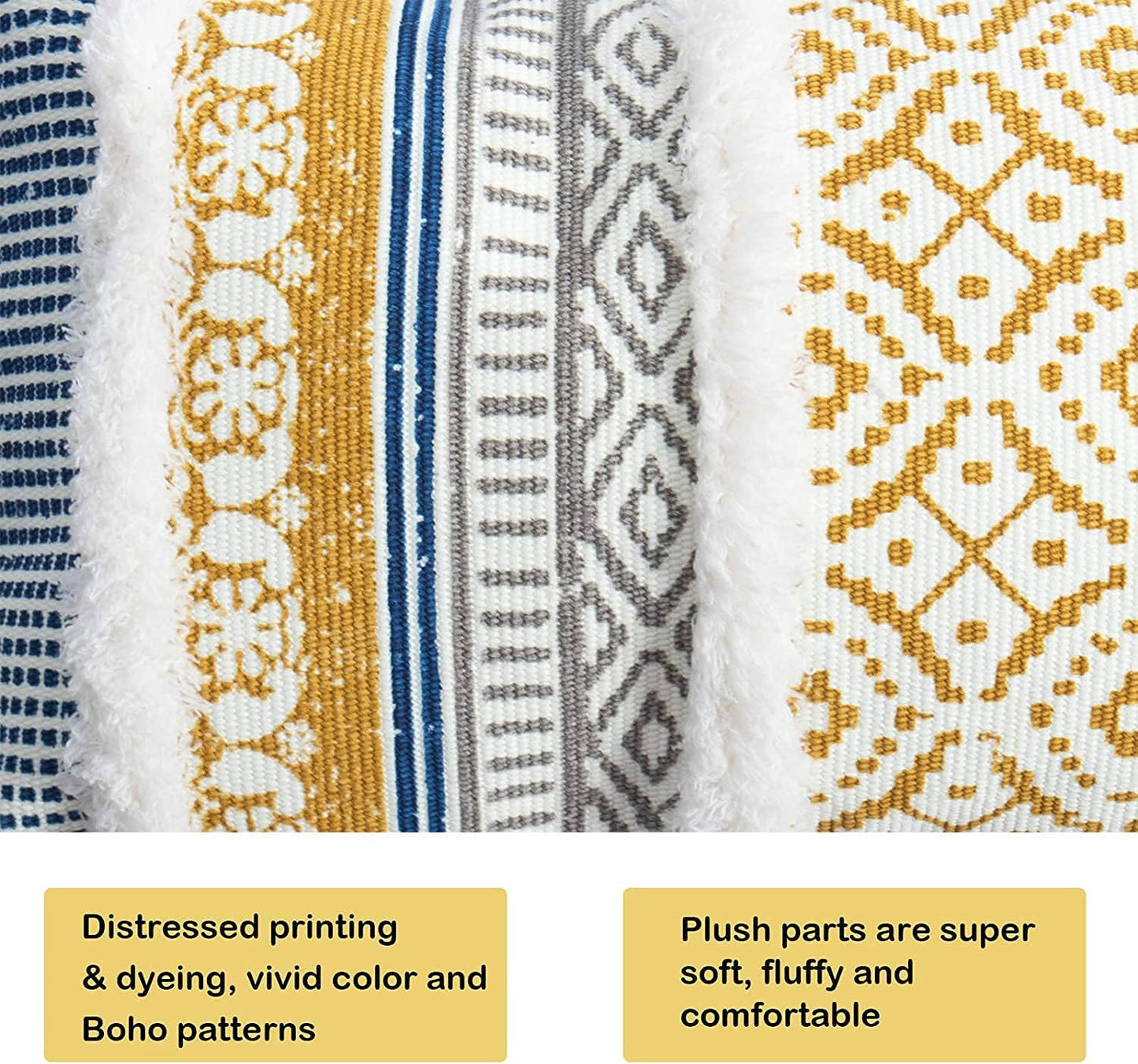 Boho Tufted Decorative Throw Pillow Covers for Couch Sofa - Modern Moroccan Pillow Case with Tassels, Accent Decor Large Pillowcase for Bedroom Living Room Car Hotel, 22 X 22 Inches, Yellow