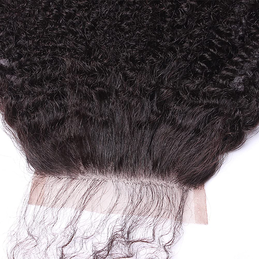 Nicewig 100% Raw Remy Virgin Mongolian 4B 4C Afro Kinky Curly Human Hair Lace Closure with Baby Hair 4"X4"Swiss Lace Free Part Bleached Knots 16"