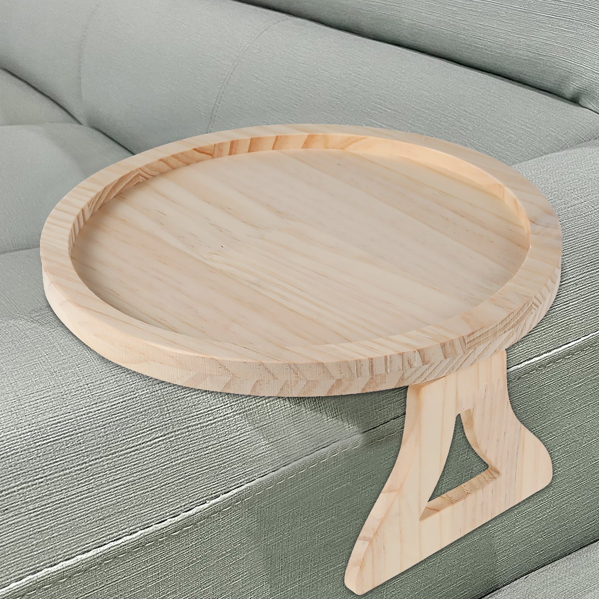 Sofa Arm Clip Table,Natural Pine Wood Sofa Side Tables round Foldable Sofa Armrest Clip-On Tray Table Couch Arm Rest Organizer