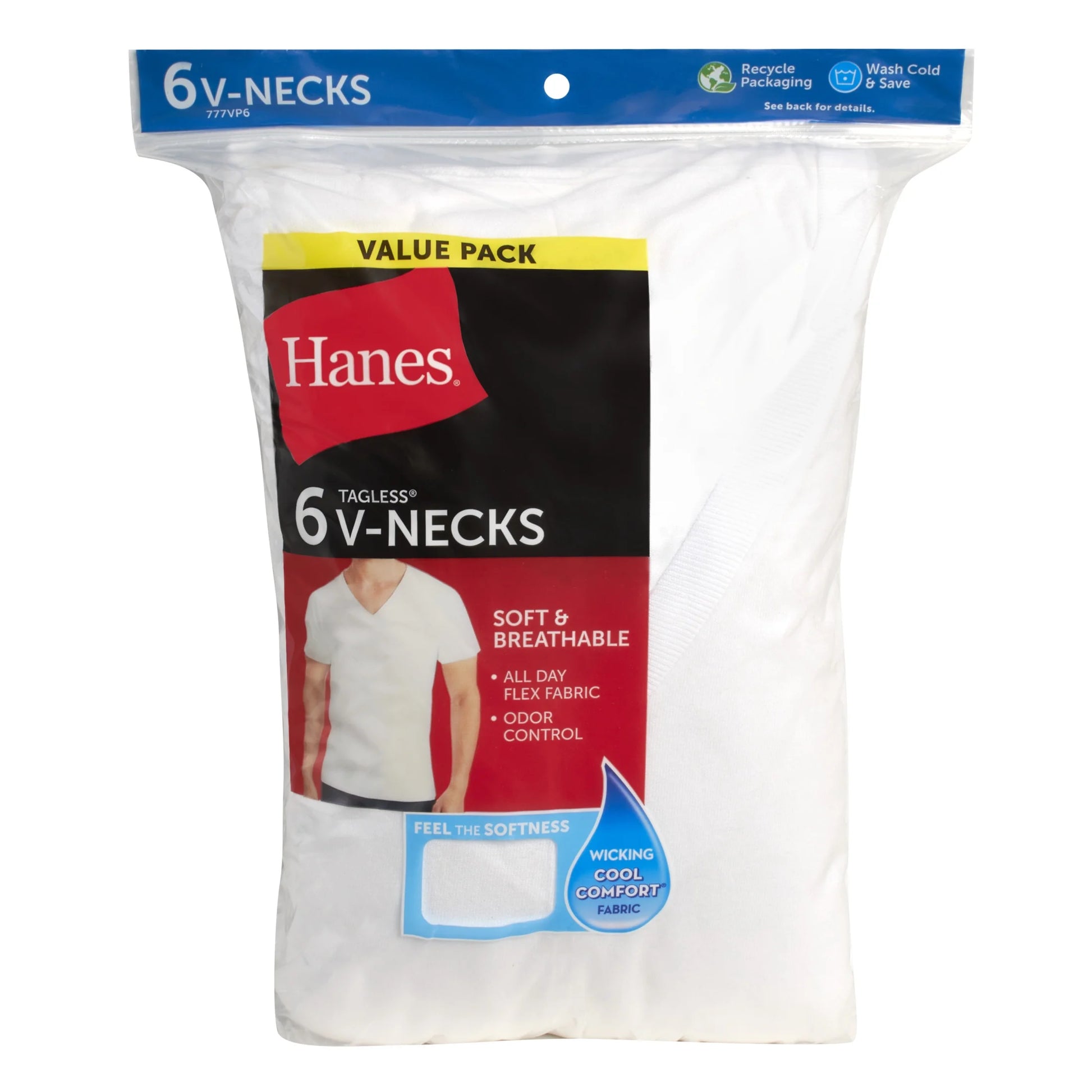 Men'S Cotton V-Neck Undershirt Pack with Odor Control, Moisture-Wicking, 6-Pack