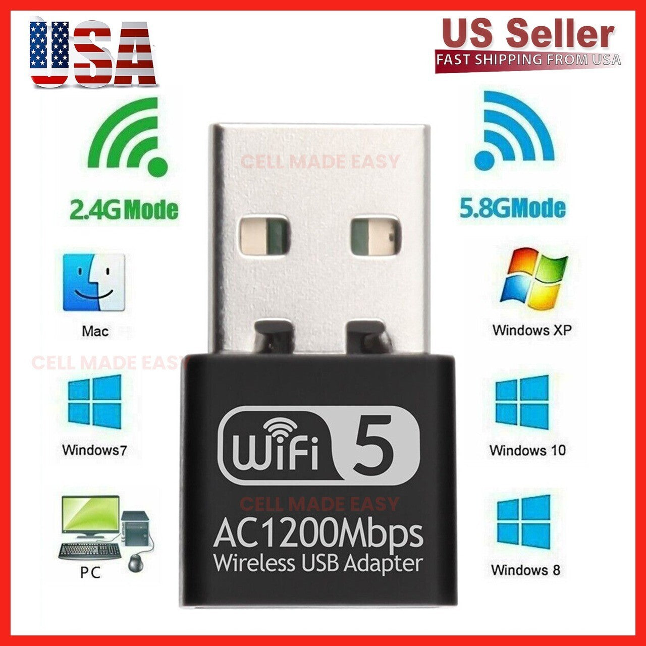 USB Wifi Wireless AC1200 Mbps Adapter Dongle USB 3.0 Network Card for PC Laptop