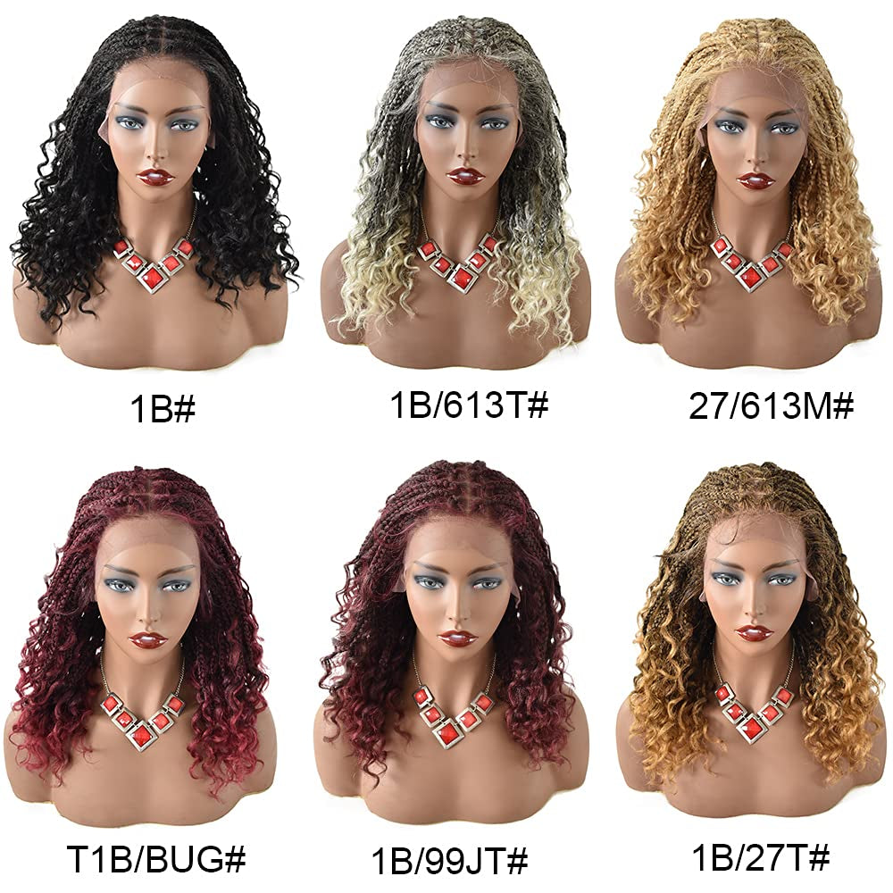 Swiss Lace Braided Wigs for Black Women 18 Inch Braids Wig with Baby Hair Premium Synthetic Wavy Hair Twist Box Braids Wigs Soft HD Lace Braiding Wig (#1B/27T-#Black/Khakit)