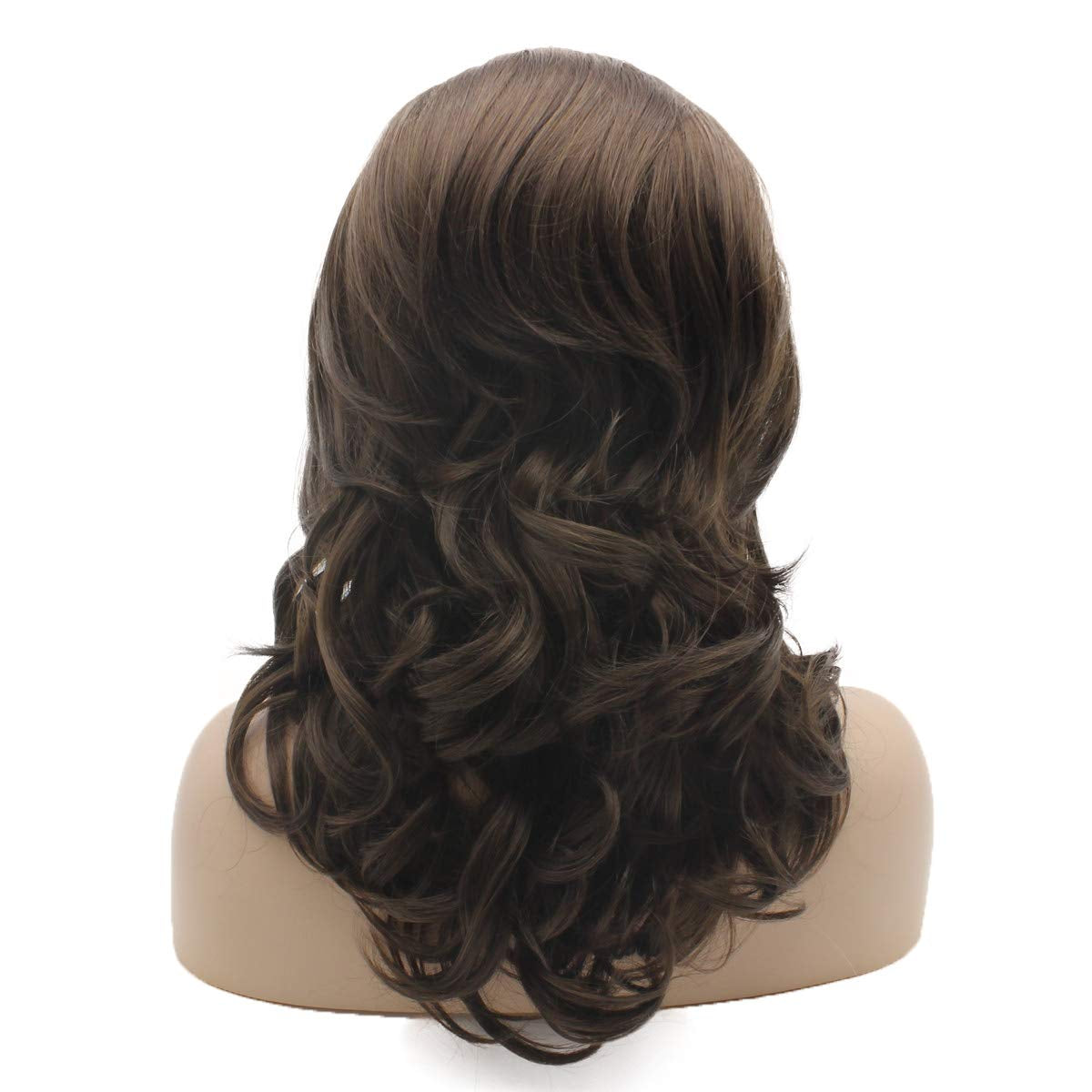 Medium Length 16Inch Ash Brown Mix Wig Heat Friendly Heavy Density Synthetic Lace Front Wig