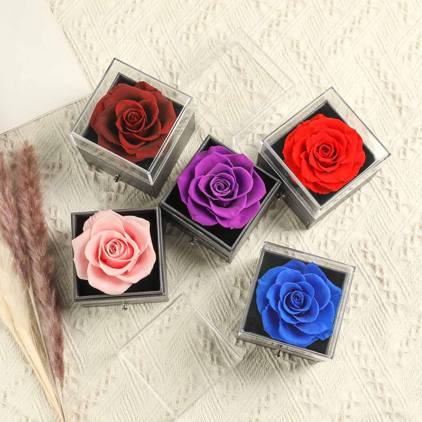 Preserved Real Rose Drawer with Heart Necklace I Love You in 100 Languages Gift Set, Handmade Enchanted Real Rose Flower for Valentine’S Day Anniversary Birthday Romantic Gifts for Her (Wine)