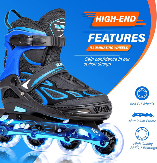 Vinal Girls Adjustable Flashing Inline Skates, All Wheels Light Up, Fun Illuminating Skates for Kids Men Adult Women and Boys