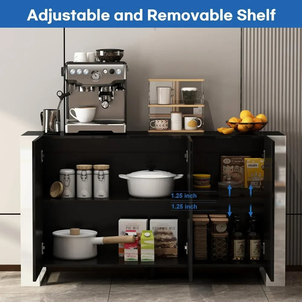 Coffee Bar Cabinet Buffet Cabinets Sideboard for Kitchen, 55''W,Kitchen Cabinet with Doors and Adjustable Shelves