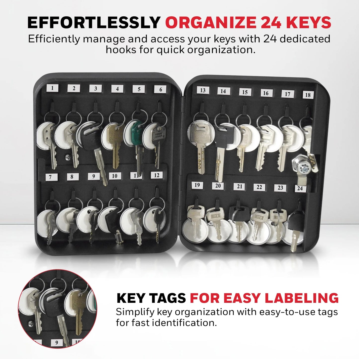 Safes, Steel 24-Key Security Box with Key Lock 24 Key Rings and Tags Included, 6105