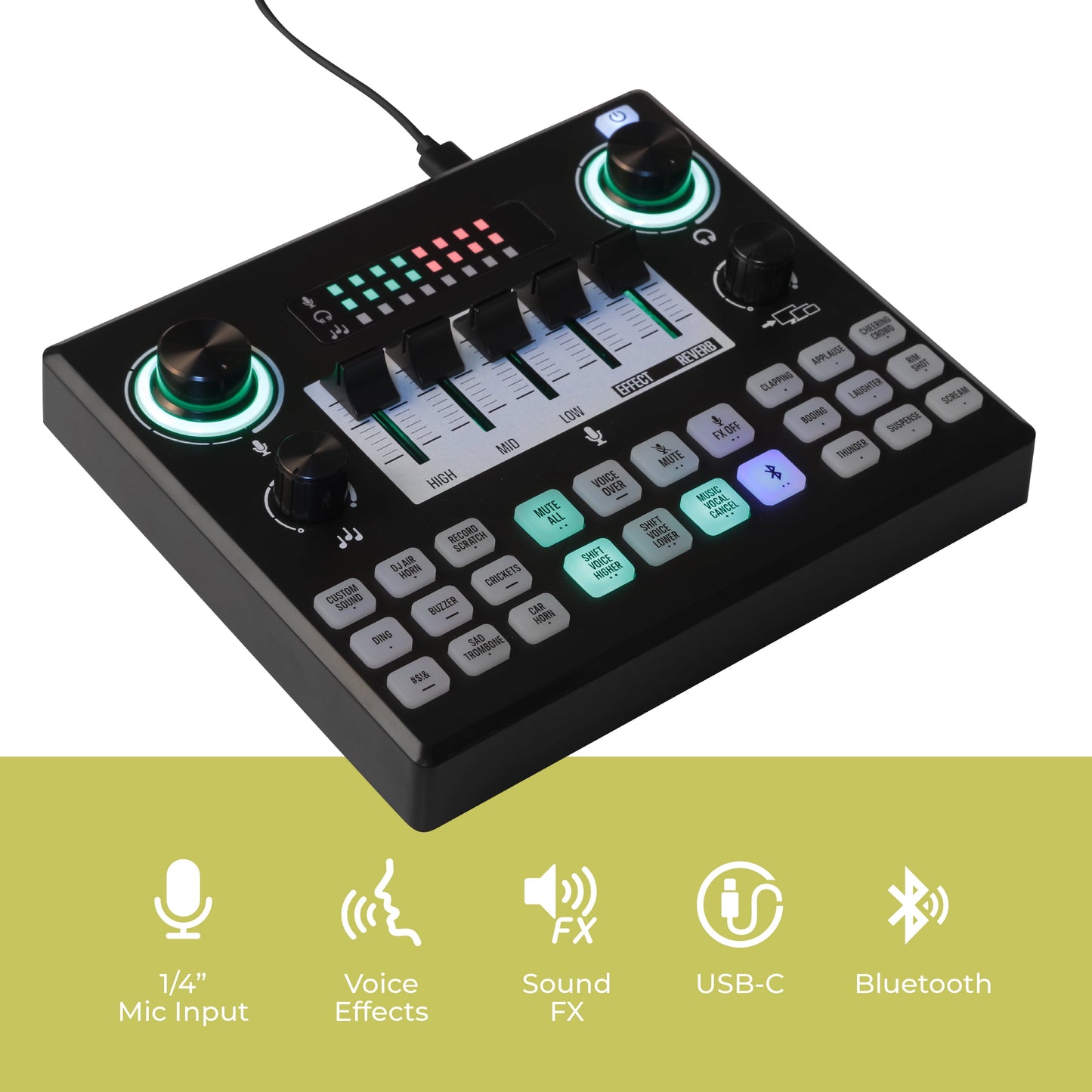 Audio Mixer, Multiple Sound Pads & Effects for Vlogging, Black