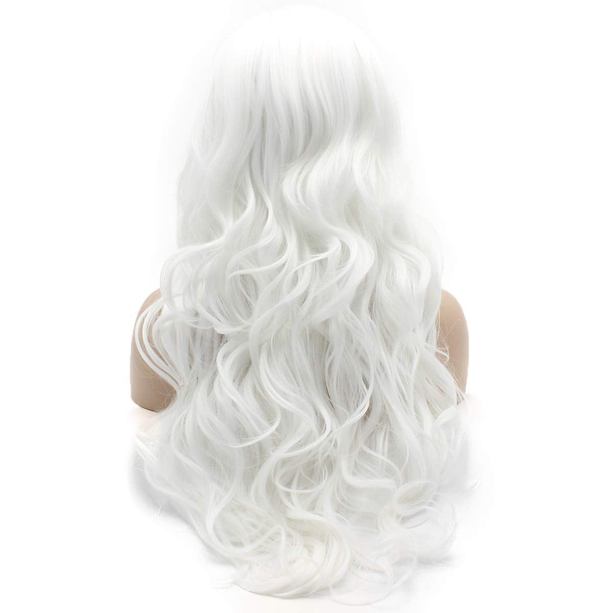 Wavy Long 26Inch White Wig Heat Friendly Full Density Realistic Synthetic Lace Front Wig