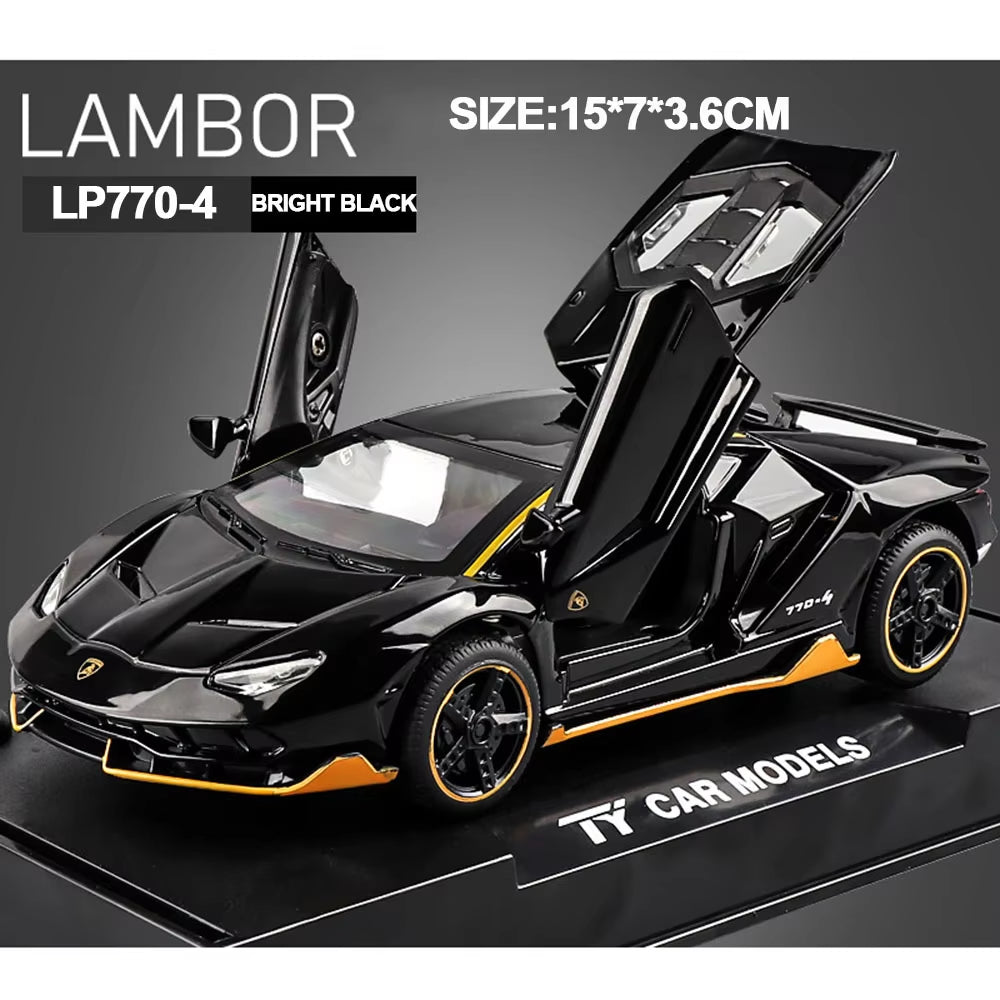 1/32 Cars Toys Auto to Scale Lambor LP770 Diecast Model Cars Alloy Autos Toys Gift for Boys Pull Back Light Music Kids Car