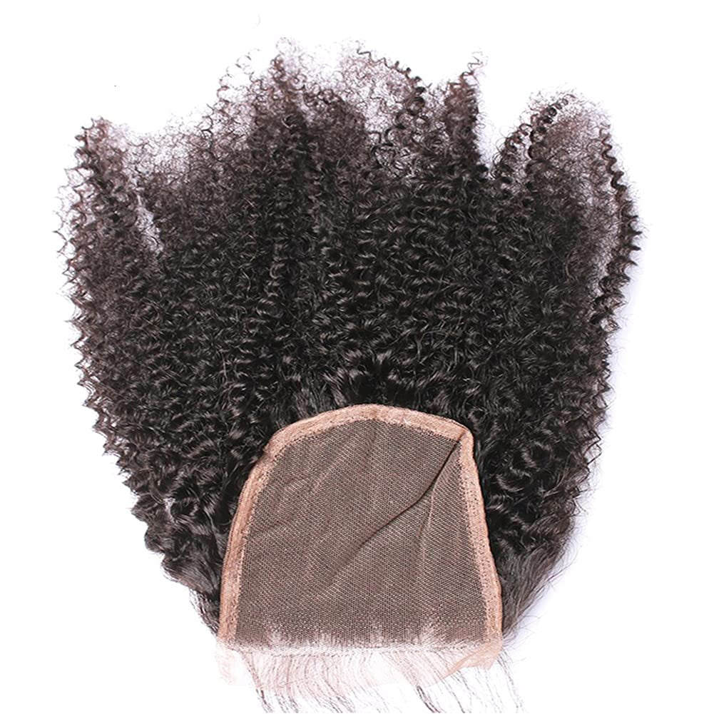 Nicewig 100% Raw Remy Virgin Mongolian 4B 4C Afro Kinky Curly Human Hair Lace Closure with Baby Hair 4"X4"Swiss Lace Free Part Bleached Knots 16"