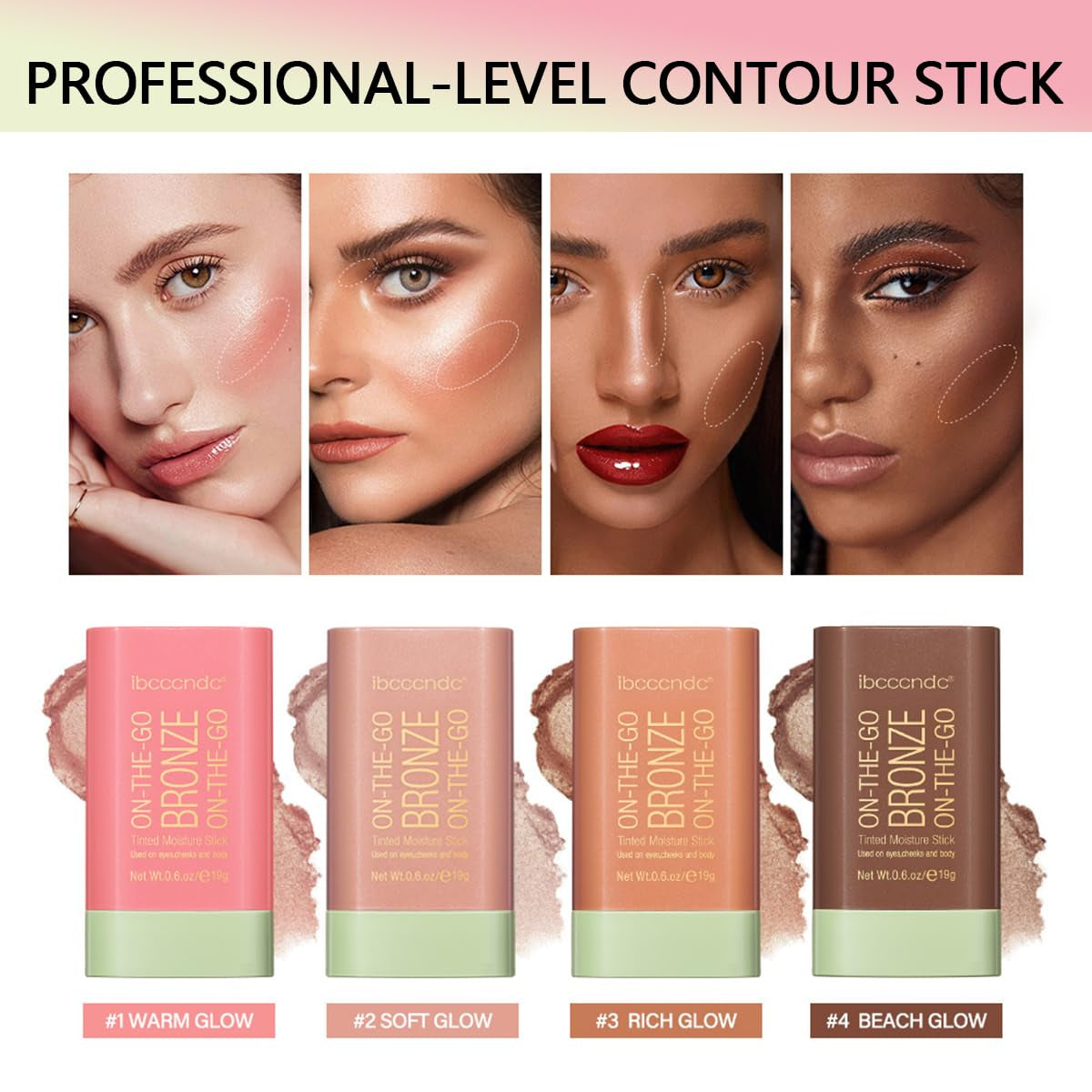 Cream Contour Stick,Versatile Bronzer Facial Contouring Stick,Long Lasting Highlighter Waterproof Facial Shaping,Buildable Highlight Contour Makeup Natural Radiant Look,03 Rich Glow