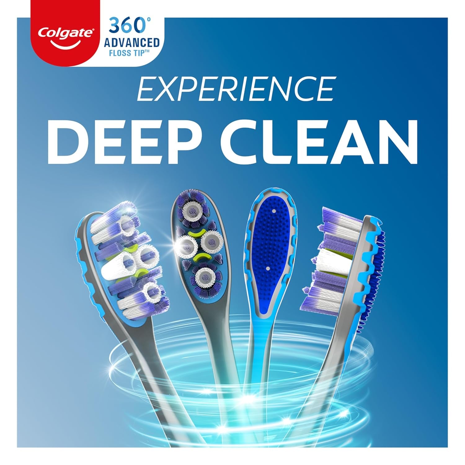 360 Advanced Floss Tip Soft Bristle Toothbrush, 17X Thinner Bristles for Deep Reach between Teeth, Ergonomic Handle with Soft Bristles and Tongue Cleaner, 4 Pack