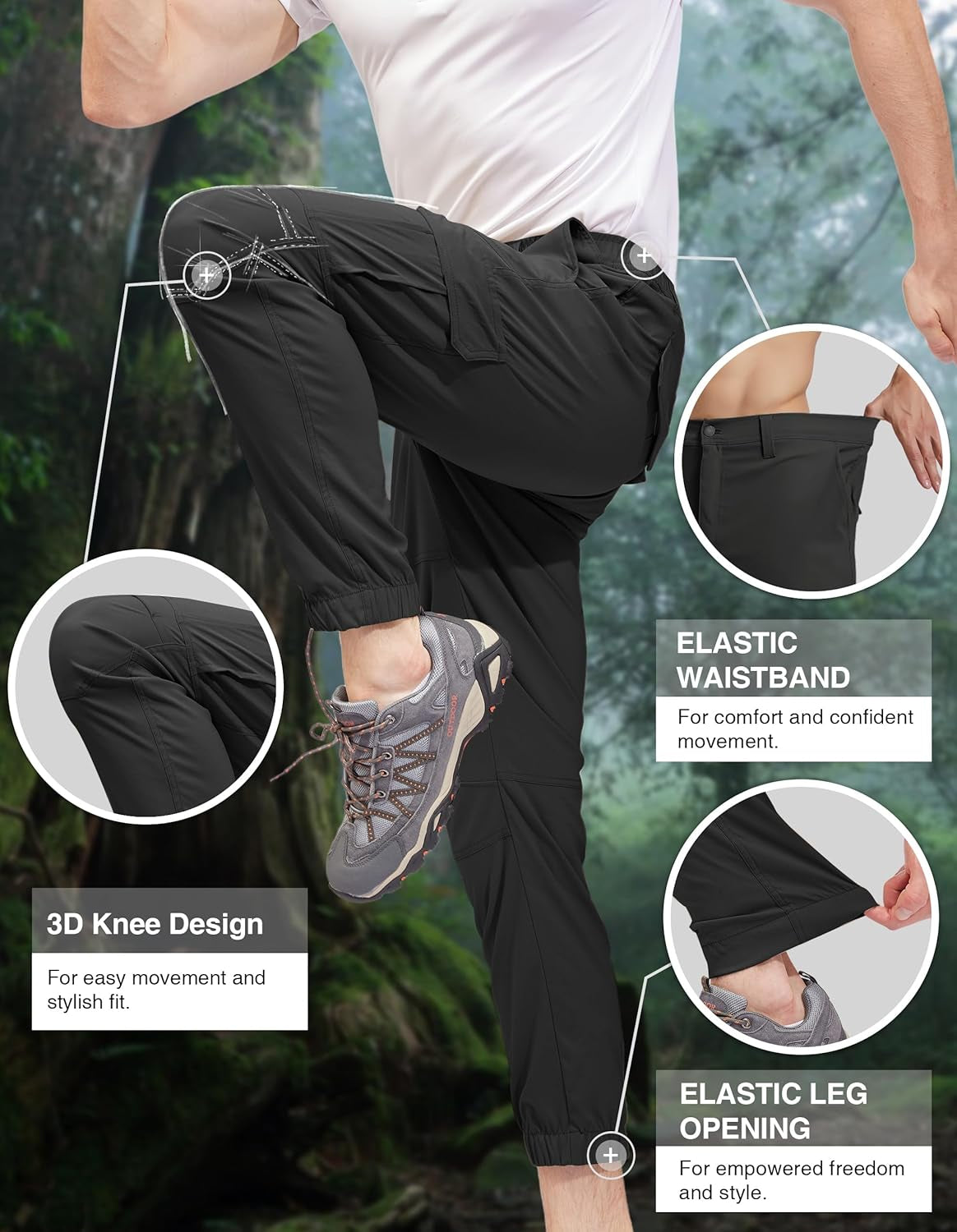 Men'S Waterproof Hiking Pants, Slim Fit Cargo Joggers, Stretch Quick Dry Outdoor Pants with Pockets