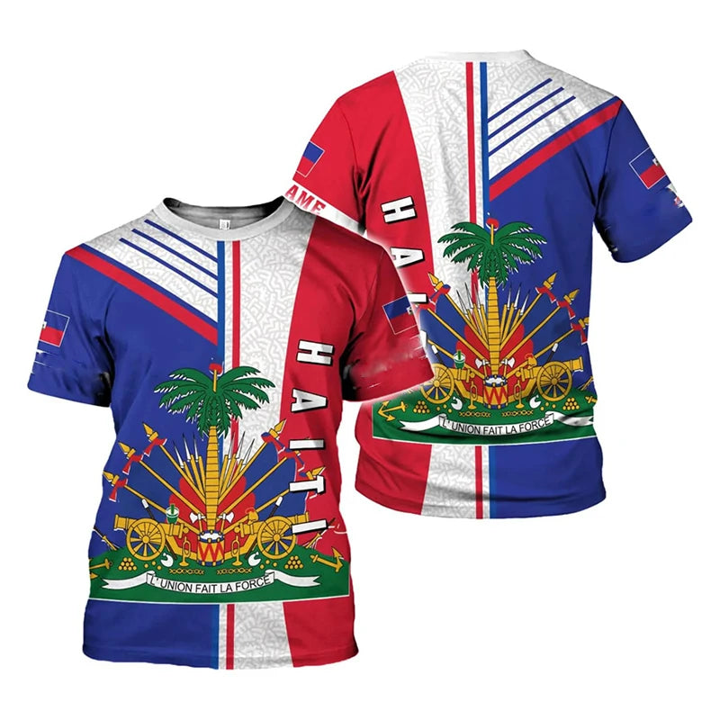 Haiti Flag Day Short Sleeve T-Shirt for Men Women Festival Street Popular Clothes O-Neck T Shirts May 18 Red Blue Print Tee Top