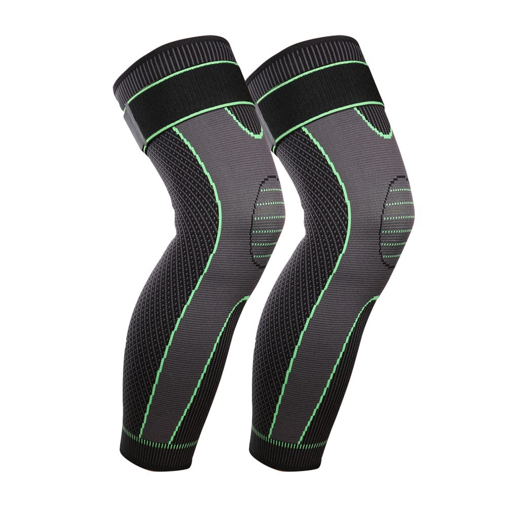 Full Leg Sleeves Long Compression Leg Sleeve Knee Sleeves Protect Leg, Reduce Varicose Veins and Swelling of Legs(Pair) (Green(With Strap)-1 Pair, Medium)