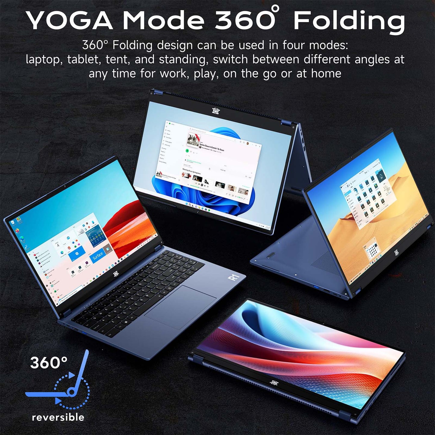 15.6In 2 in 1 Laptop Touchscreen 16GB DDR4 1TB SSD Tablet Computer with 6-Core 8-Thread Intel I3-1215U Processor, 360° Flip, FHD IPS