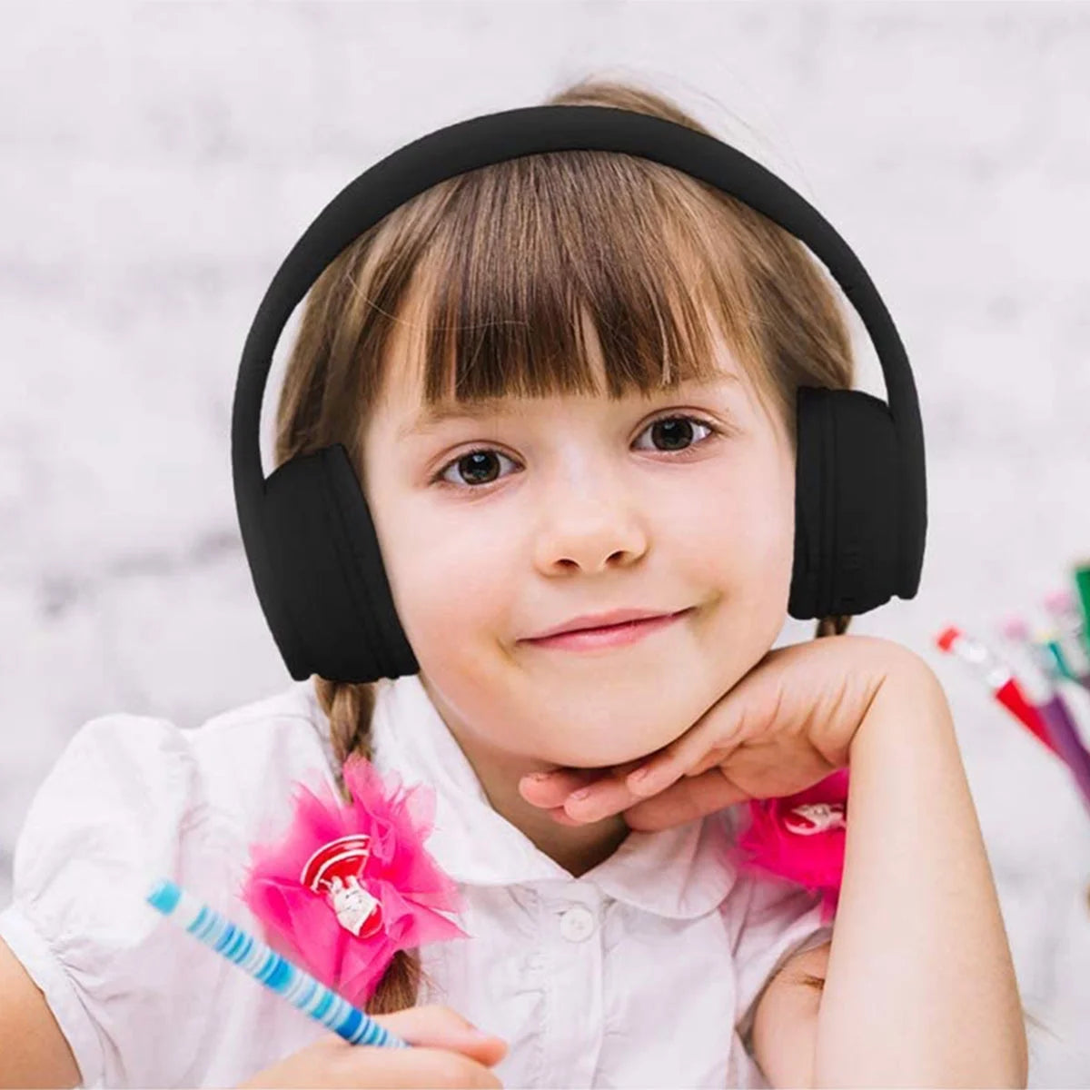 Kids Headphones, Wired Earphone for Boys Girls, 3.5Mm Foldable Headset Suitable for Smartphones, Tablets, Black