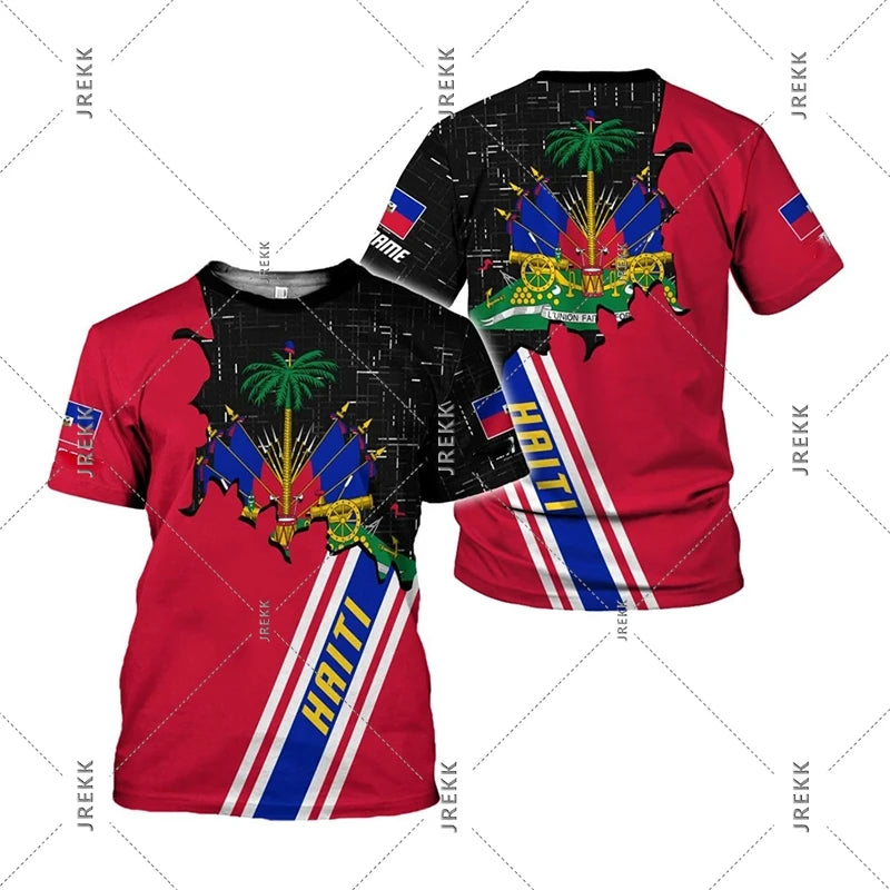 Haiti Flag Day Short Sleeve T-Shirt for Men Women Festival Street Popular Clothes O-Neck T Shirts May 18 Red Blue Print Tee Top