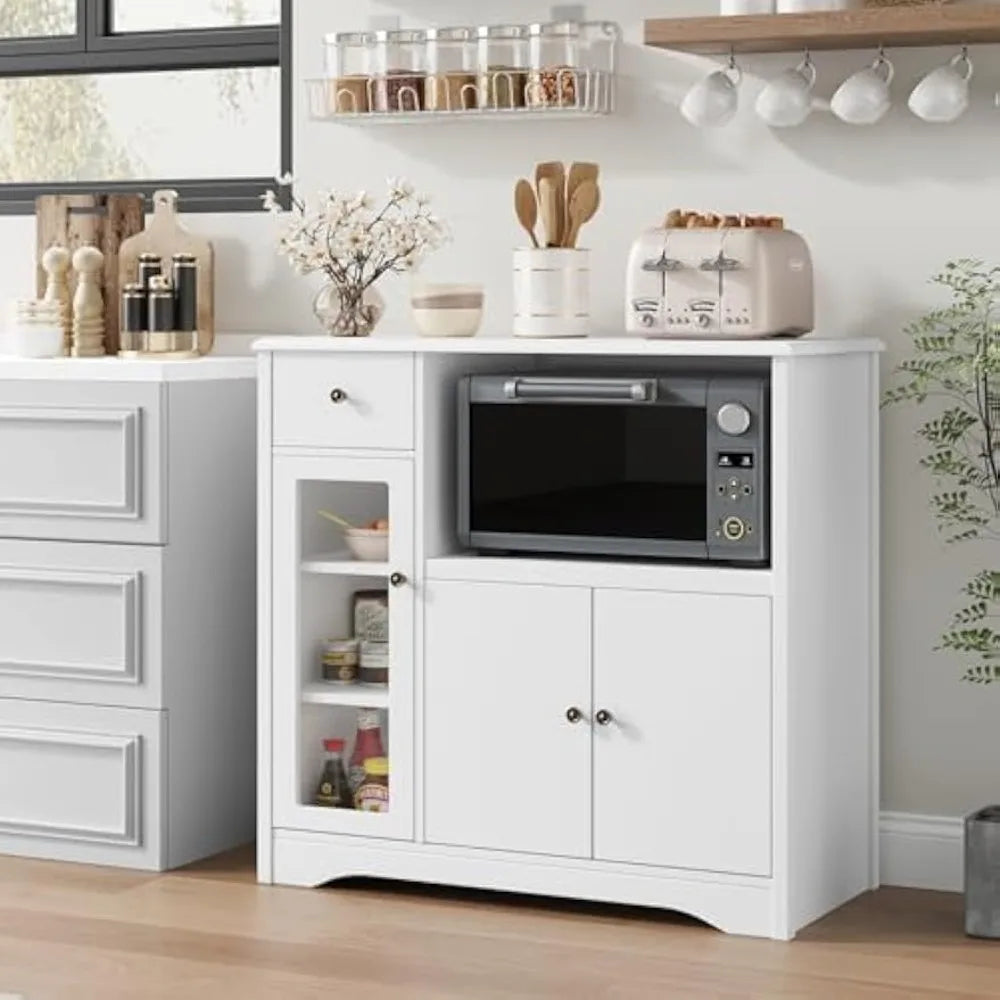 Microwave Cabinet, Kitchen Storage Cabinet with 3 Doors and 1 Drawer, Microwave Stand for Kitchen, Dining Room
