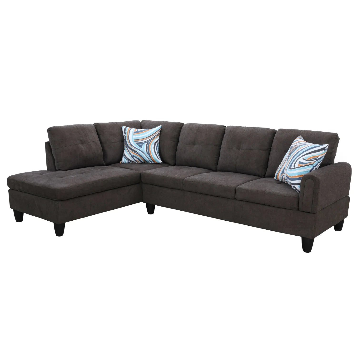 Sofa Set,Flannel Living Room Sofa Set,L-Shaped Sectional Sofa,2-Piece Couch Living Room,Dark Brown