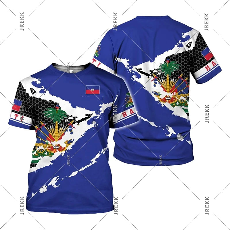Haiti Flag Day Short Sleeve T-Shirt for Men Women Festival Street Popular Clothes O-Neck T Shirts May 18 Red Blue Print Tee Top