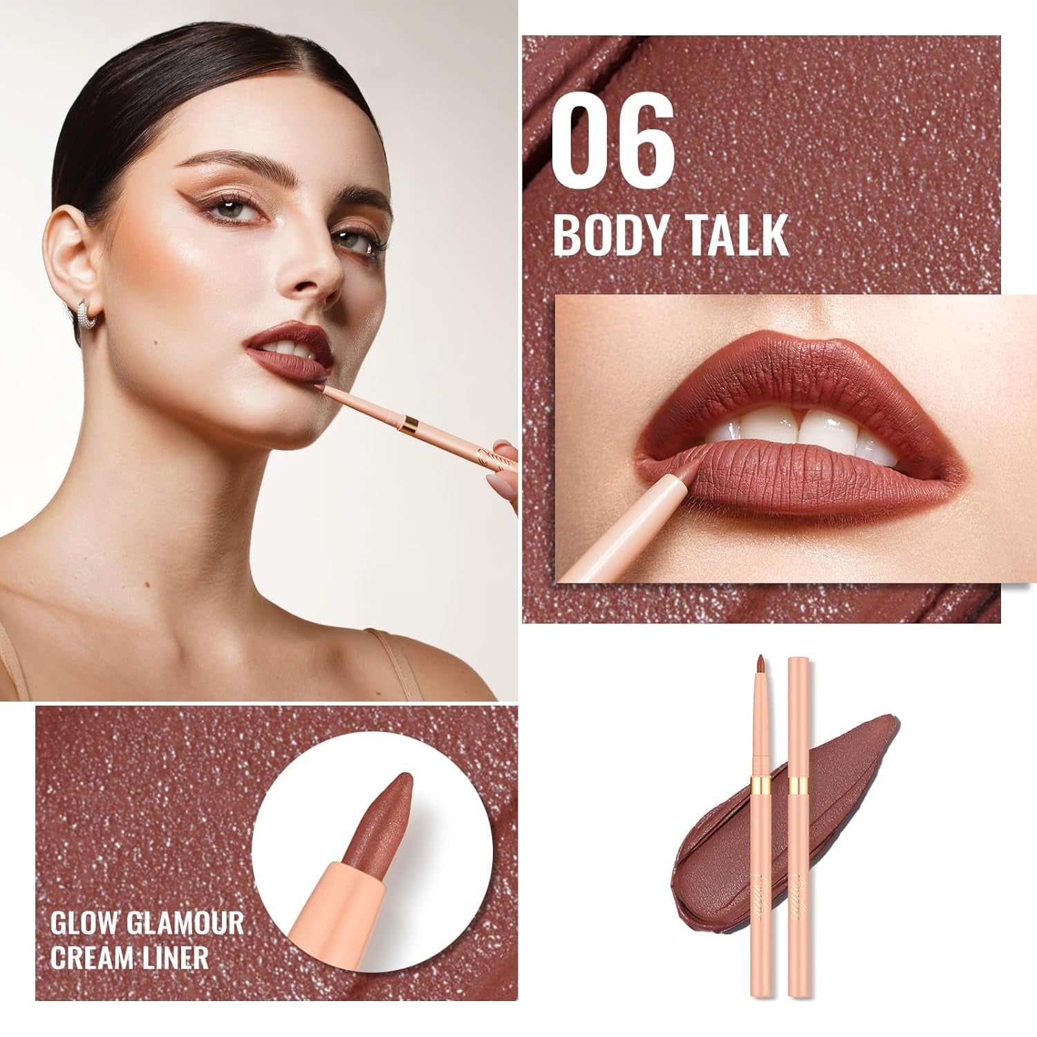 Waterproof Lipliner Pencil Set - Smooth and Creamy, Retractable Lip Makeup for Precision Application, Vegan & Cruelty-Free
