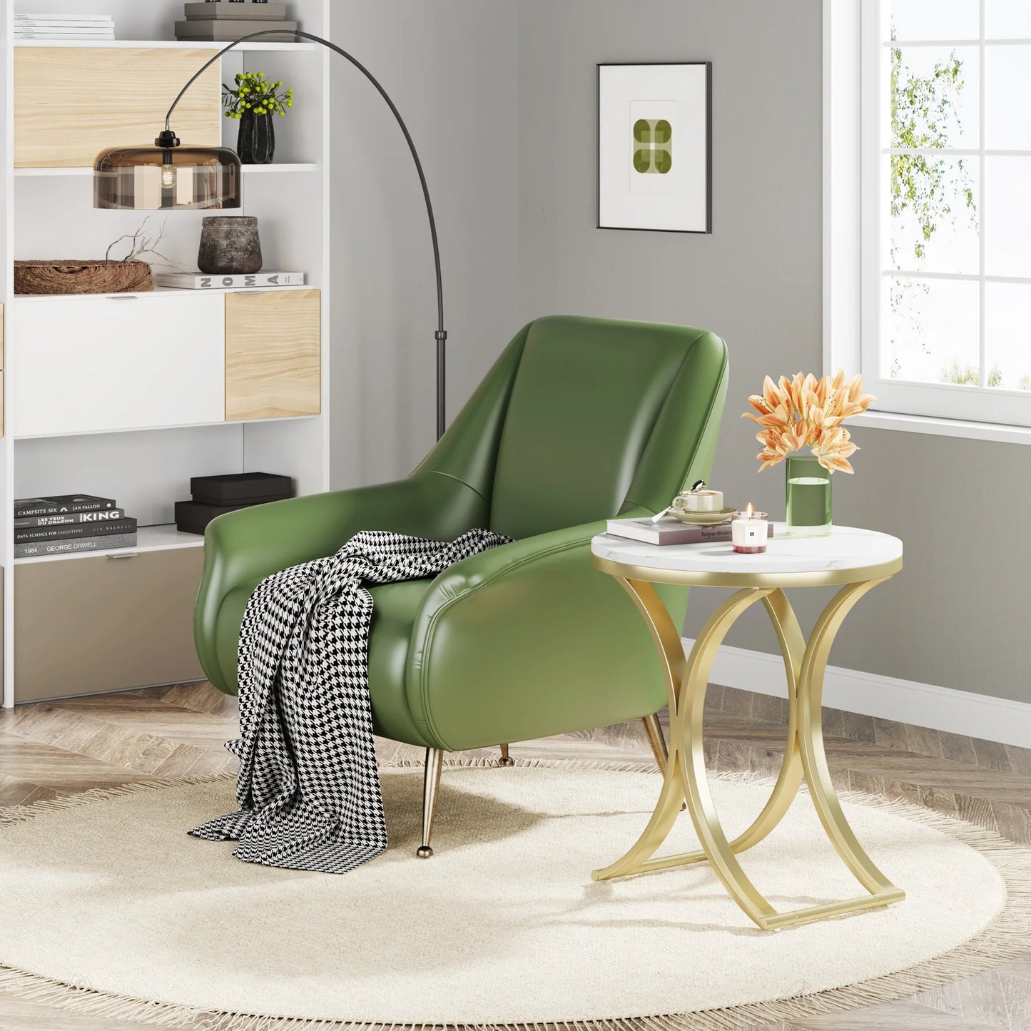 White Gold Side Table round End Table Modern Small Coffee Table Accent C Table Bedside Table