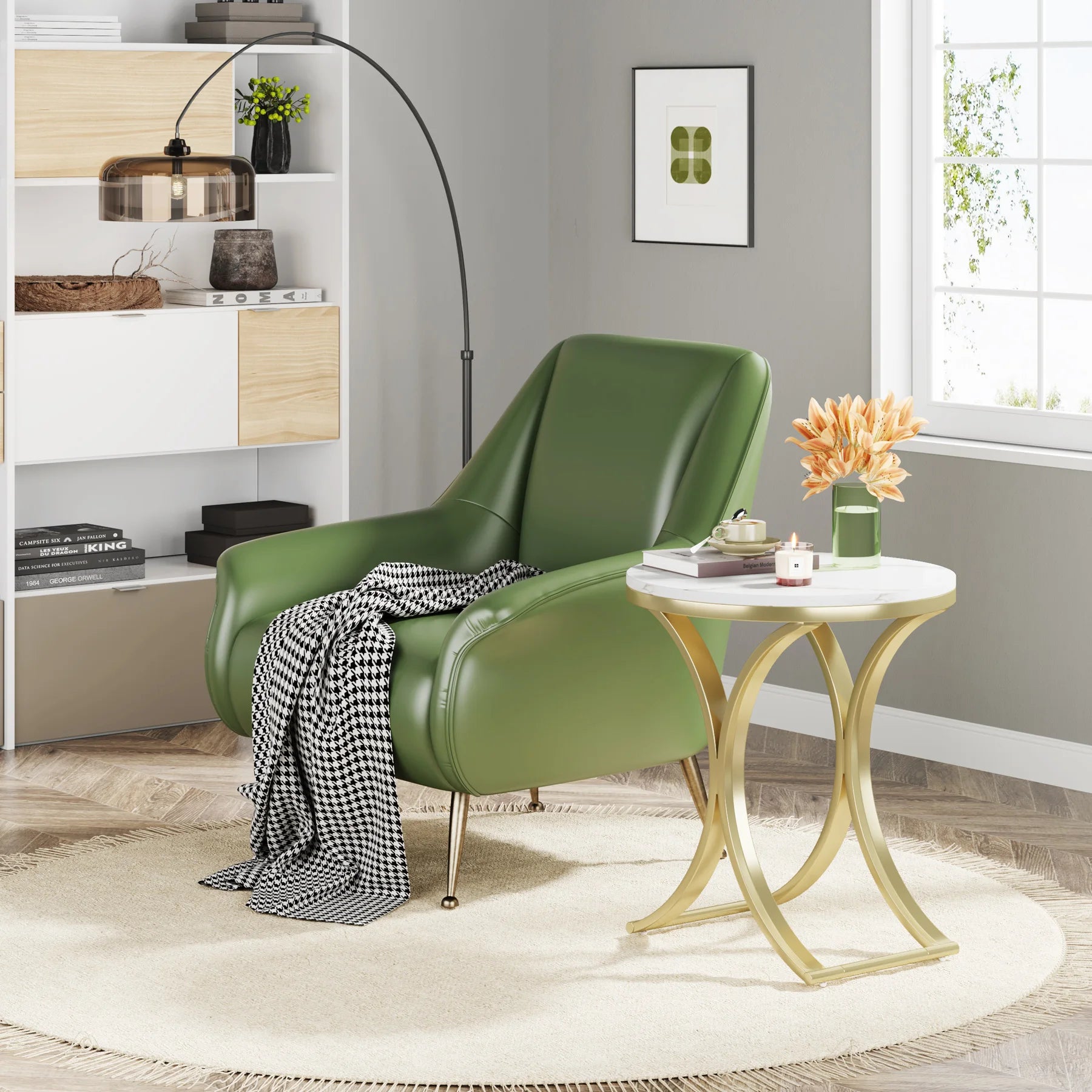 White Gold Side Table round End Table Modern Small Coffee Table Accent C Table Bedside Table