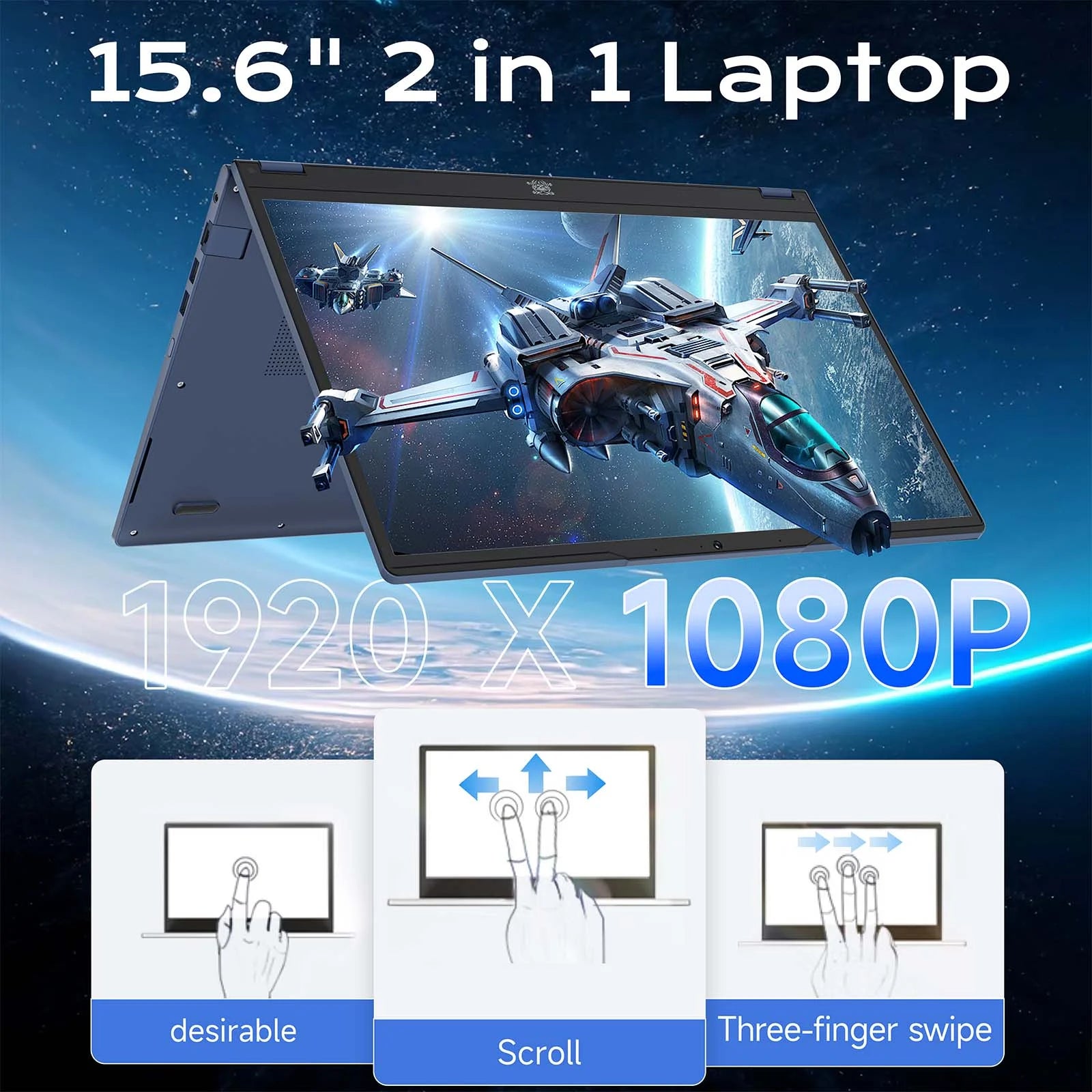 15.6In 2 in 1 Laptop Touchscreen 16GB DDR4 1TB SSD Tablet Computer with 6-Core 8-Thread Intel I3-1215U Processor, 360° Flip, FHD IPS