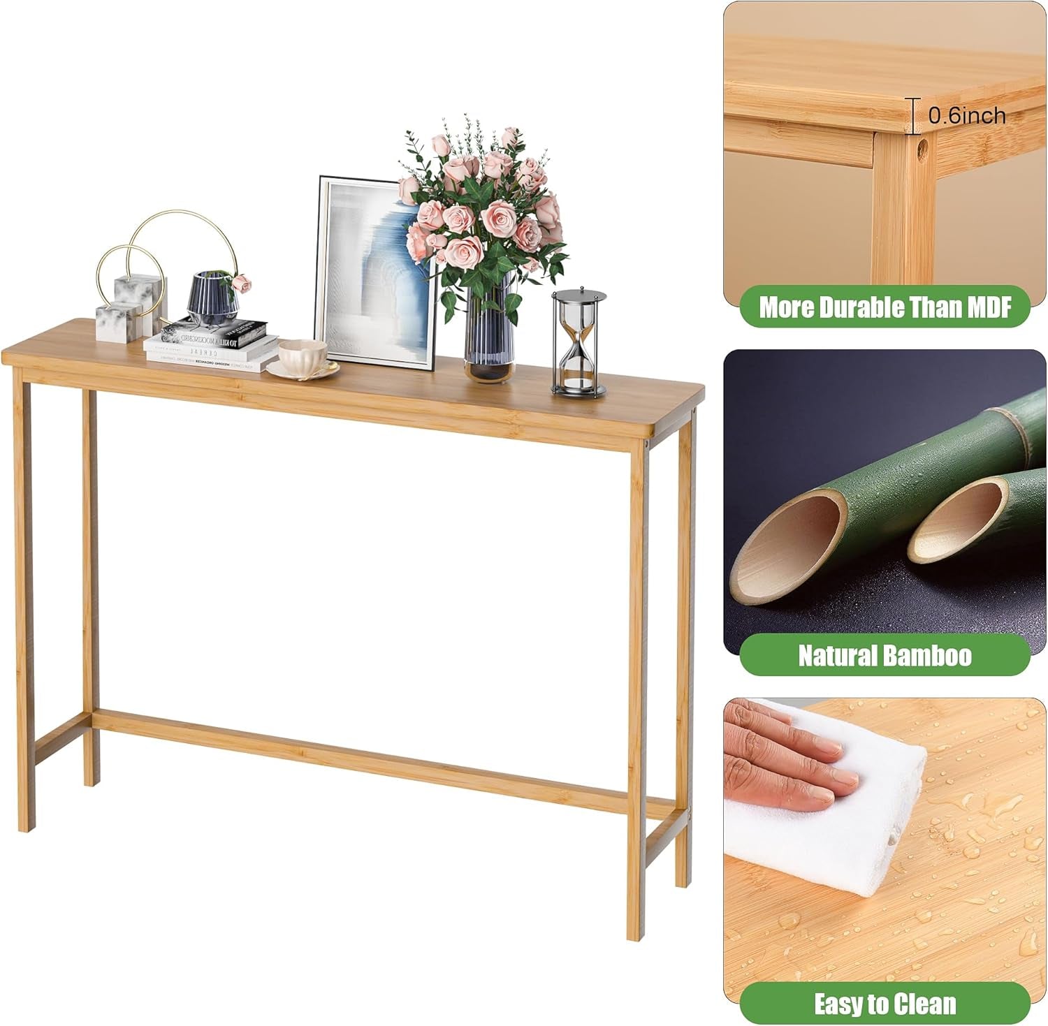 Console Table, Entryway Table, Narrow Sofa Table, 39" Bamboo Hallway Table for E