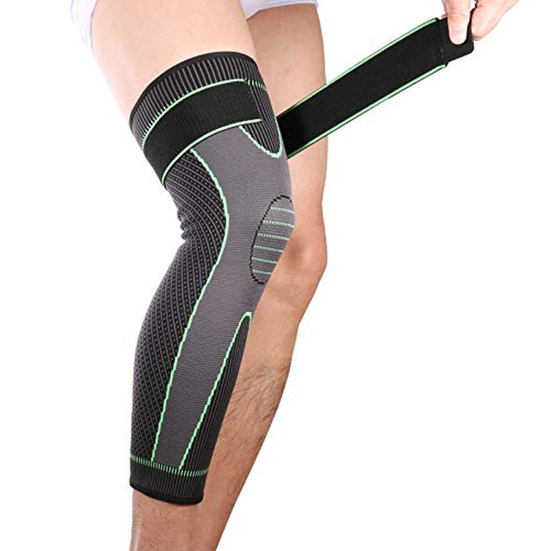 Full Leg Sleeves Long Compression Leg Sleeve Knee Sleeves Protect Leg, Reduce Varicose Veins and Swelling of Legs(Pair) (Green(With Strap)-1 Pair, Medium)