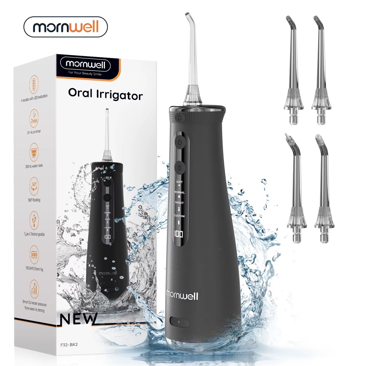 F32 Oral Irrigator Dental Teeth Whitening Home Appliance Sonic Water Flosser 260ML Tank Teeth Cleaner Dental Water Jet