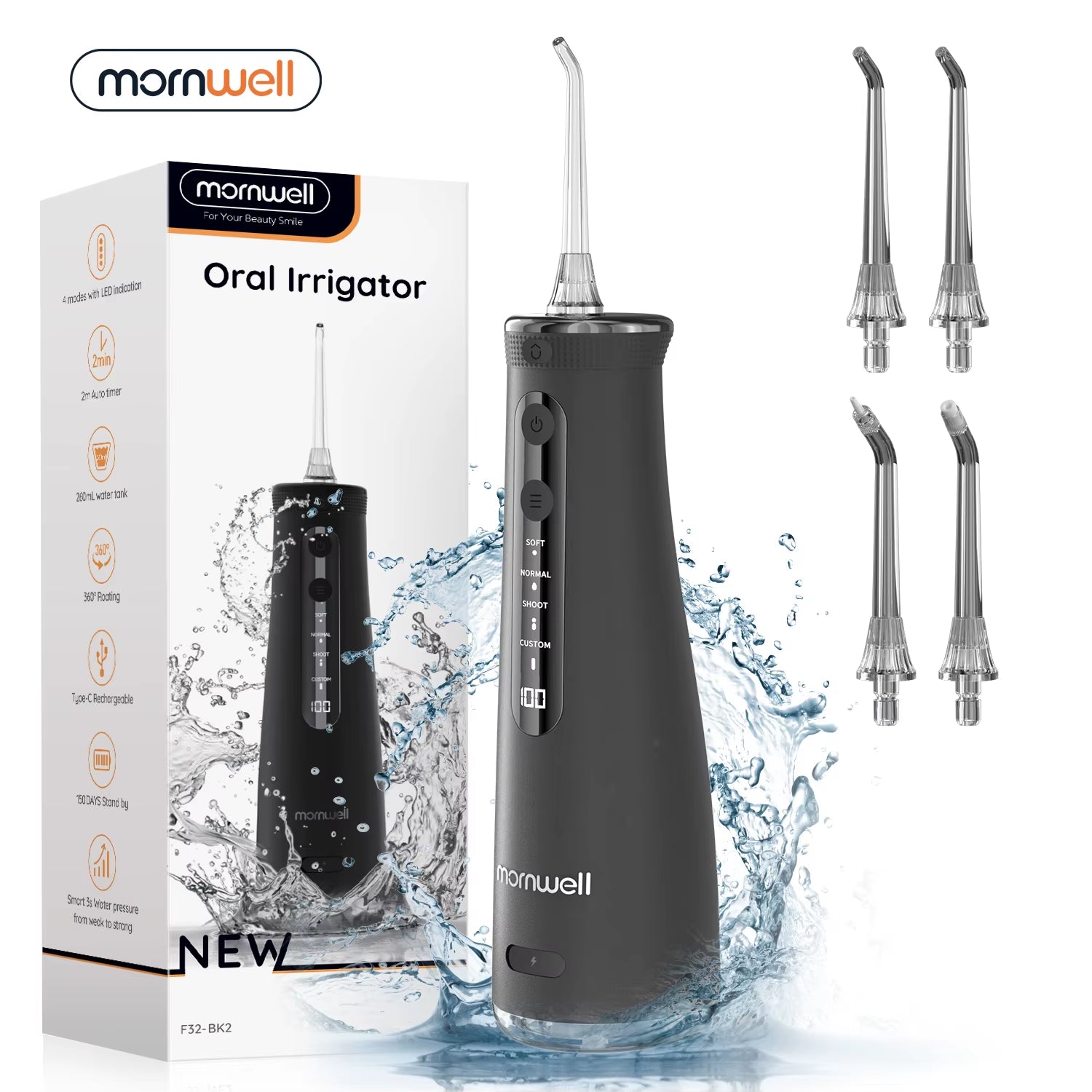 F32 Oral Irrigator Dental Teeth Whitening Home Appliance Sonic Water Flosser 260ML Tank Teeth Cleaner Dental Water Jet