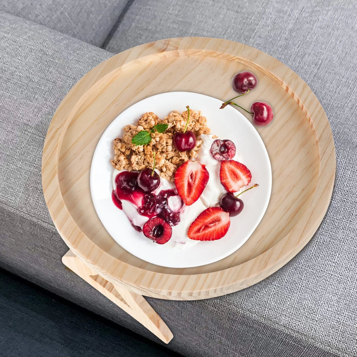 Sofa Arm Clip Table,Natural Pine Wood Sofa Side Tables round Foldable Sofa Armrest Clip-On Tray Table Couch Arm Rest Organizer