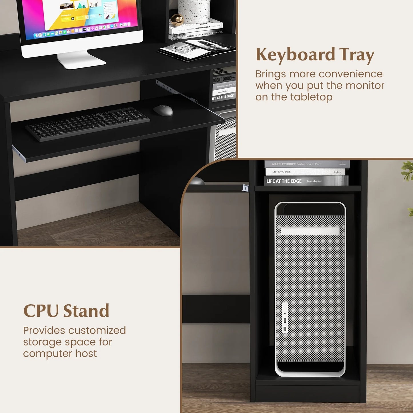 Computer Desk PC Laptop Study Table Bookcase Workstation Shelves&Keyboard Tray