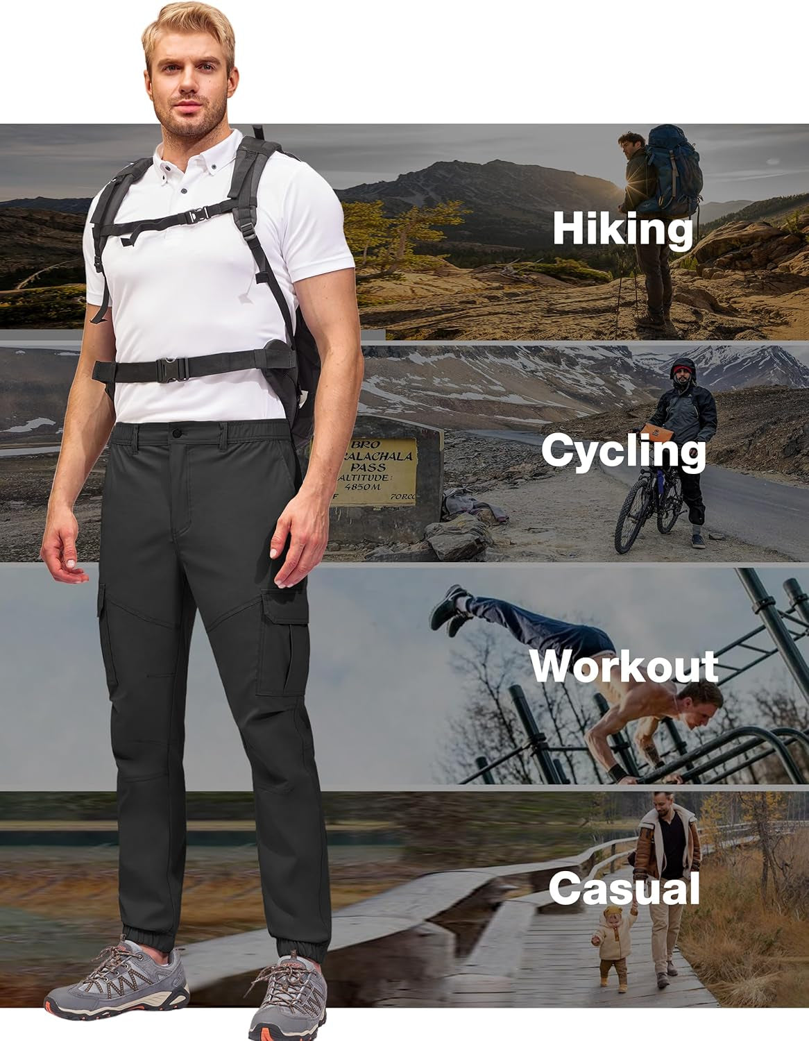 Men'S Waterproof Hiking Pants, Slim Fit Cargo Joggers, Stretch Quick Dry Outdoor Pants with Pockets