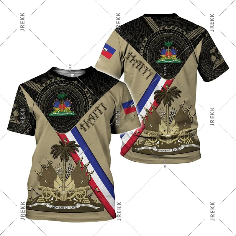 Haiti Flag Day Short Sleeve T-Shirt for Men Women Festival Street Popular Clothes O-Neck T Shirts May 18 Red Blue Print Tee Top