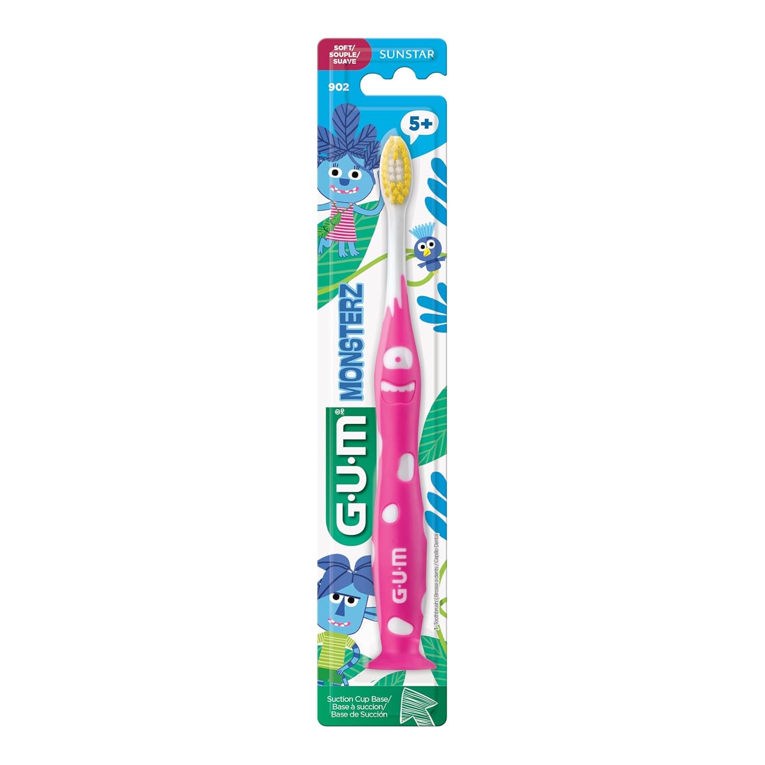 Monsterz Jr Kids’ Toothbrush, Soft Bristled Children’S Toothbrush with Suction Cup, for Ages 5+, 1 Count(Pack of 6)