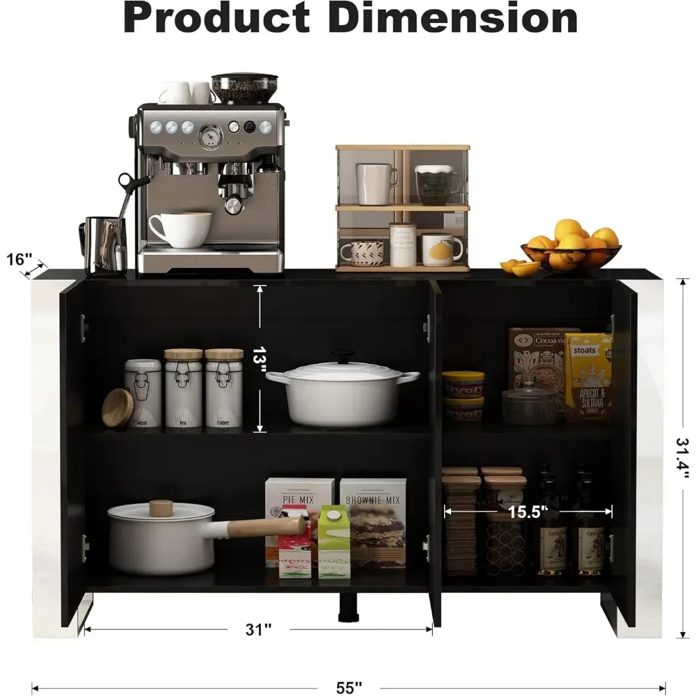 Coffee Bar Cabinet Buffet Cabinets Sideboard for Kitchen, 55''W,Kitchen Cabinet with Doors and Adjustable Shelves