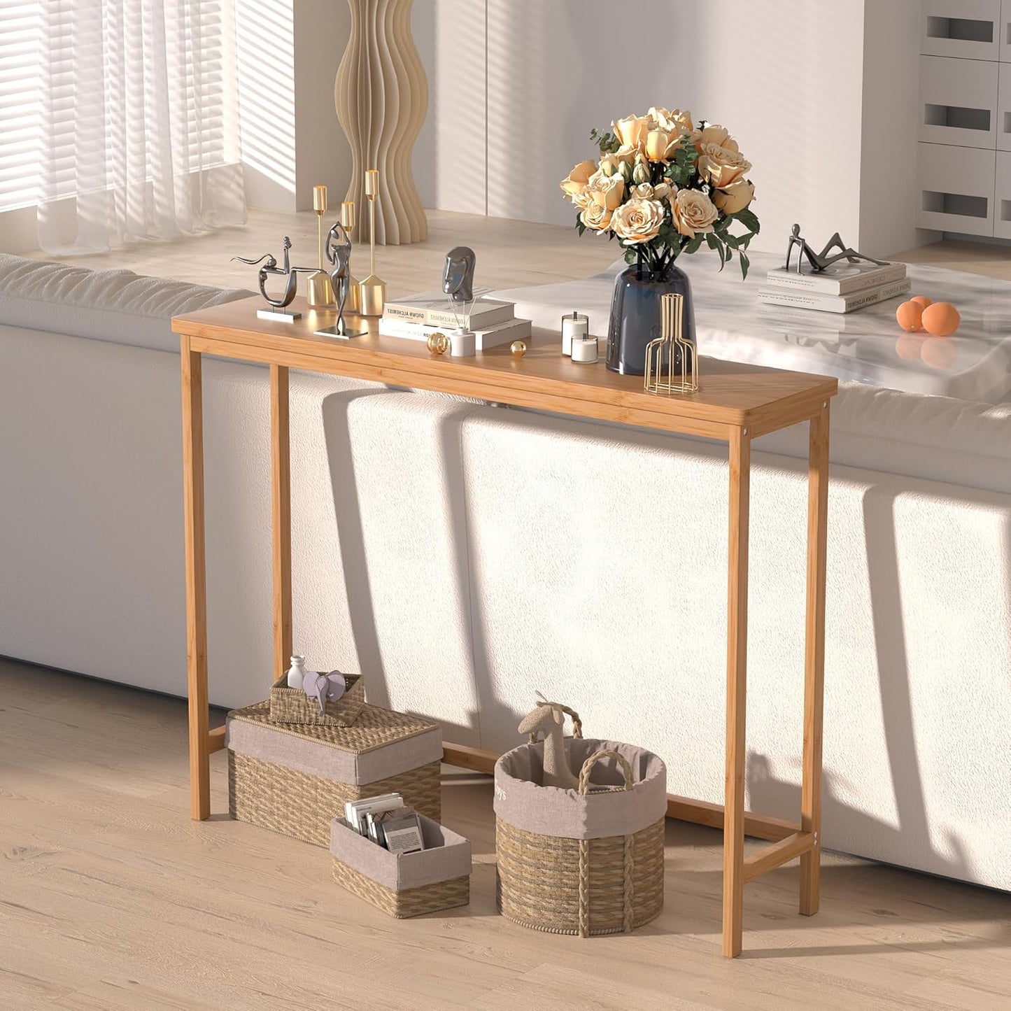Console Table, Entryway Table, Narrow Sofa Table, 39" Bamboo Hallway Table for E
