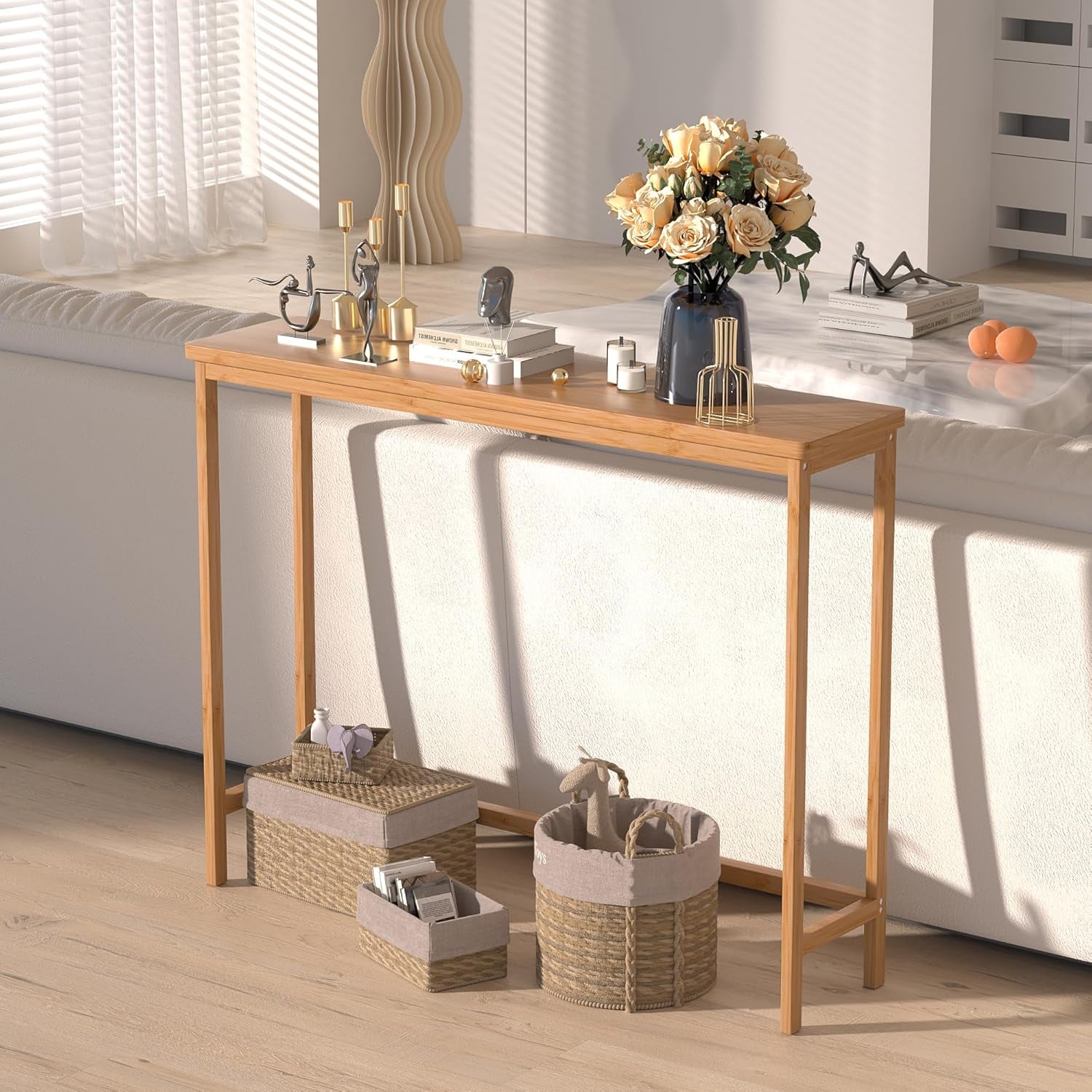 Console Table, Entryway Table, Narrow Sofa Table, 39" Bamboo Hallway Table for E