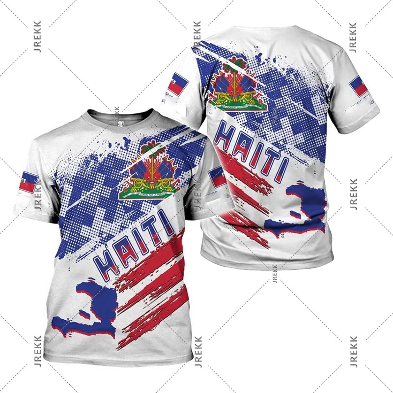Haiti Flag Day Short Sleeve T-Shirt for Men Women Festival Street Popular Clothes O-Neck T Shirts May 18 Red Blue Print Tee Top