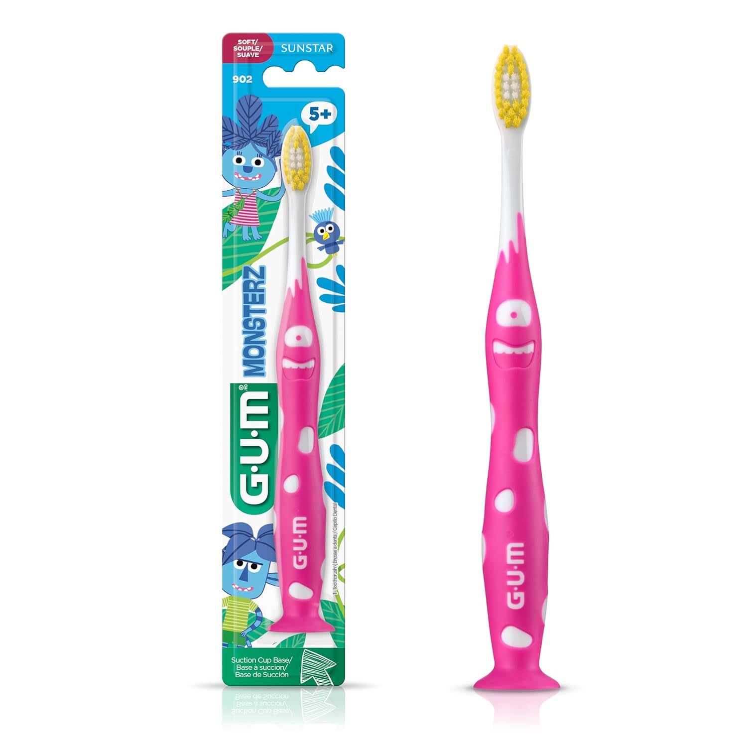 Monsterz Jr Kids’ Toothbrush, Soft Bristled Children’S Toothbrush with Suction Cup, for Ages 5+, 1 Count(Pack of 6)