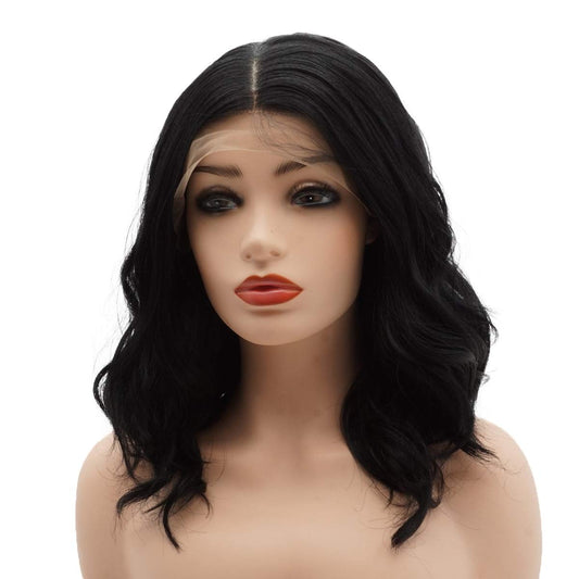 Hair Curly Short 14Inch Black Wig Heavy Density Heat Resistant Realistic Synthetic Lace Front Wigs
