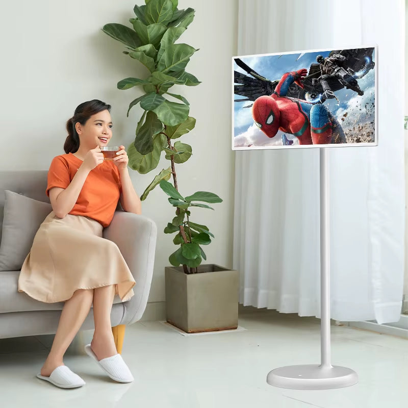 21.5 /23/27/32 Inch Portable TV on Wheels,6G +128G, 8-Core CPU Smart Touch Screen TV with Built-In 5MP Webcam and Battery(6-8H)